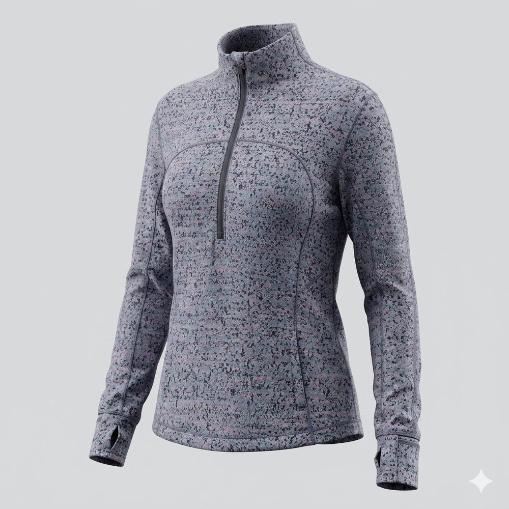 Lululemon Run Briskly Pullover Half Zip Neon Tweed Thumbholes Size 12
